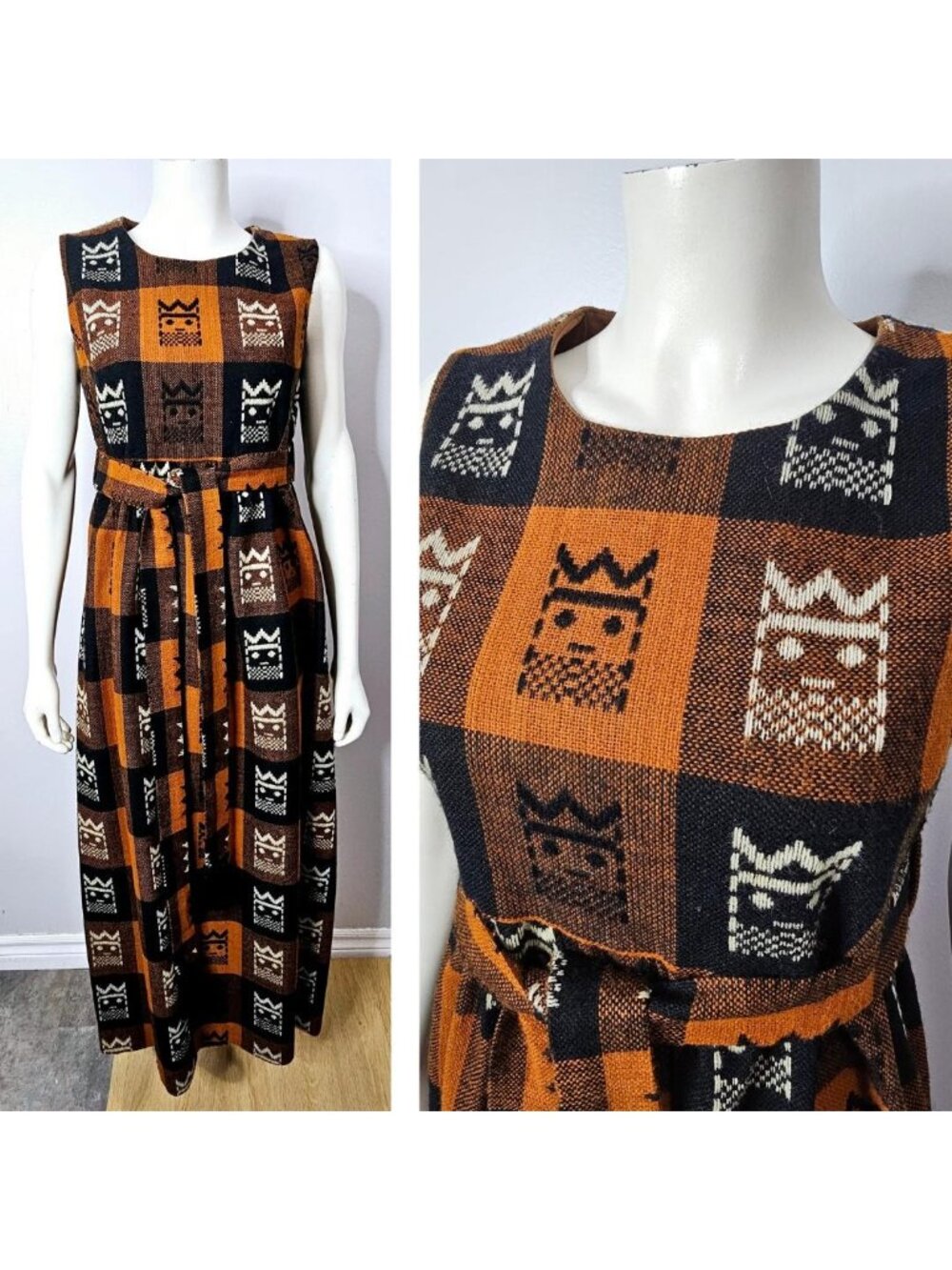 Vintage 1970s Novelty Print Wool Dress by Page Boy of Dallas